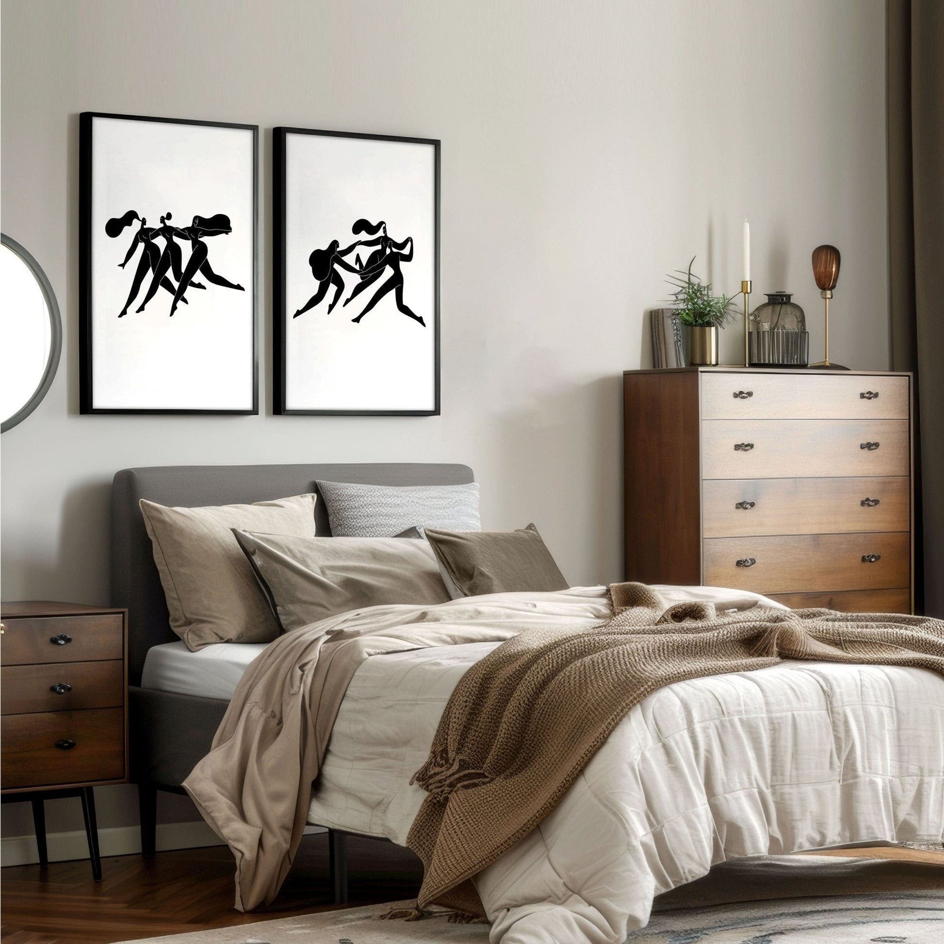 Set of 2 boho women bedroom wall art prints by About Wall Art, minimal decor for inspiring bedroom wall decoration.