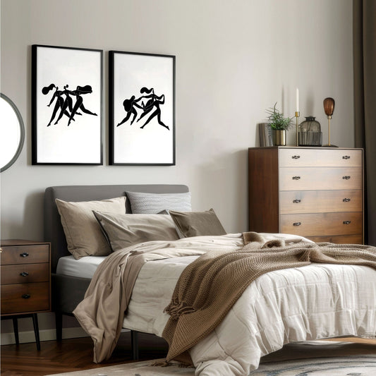 Set of 2 boho women bedroom wall art prints by About Wall Art, minimal decor for inspiring bedroom wall decoration.