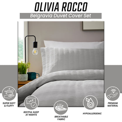 OLIVIA ROCCO Belgravia Grey Microfibre Duvet Cover Set with matching pillowcases, soft, easy care modern quilt bedding.