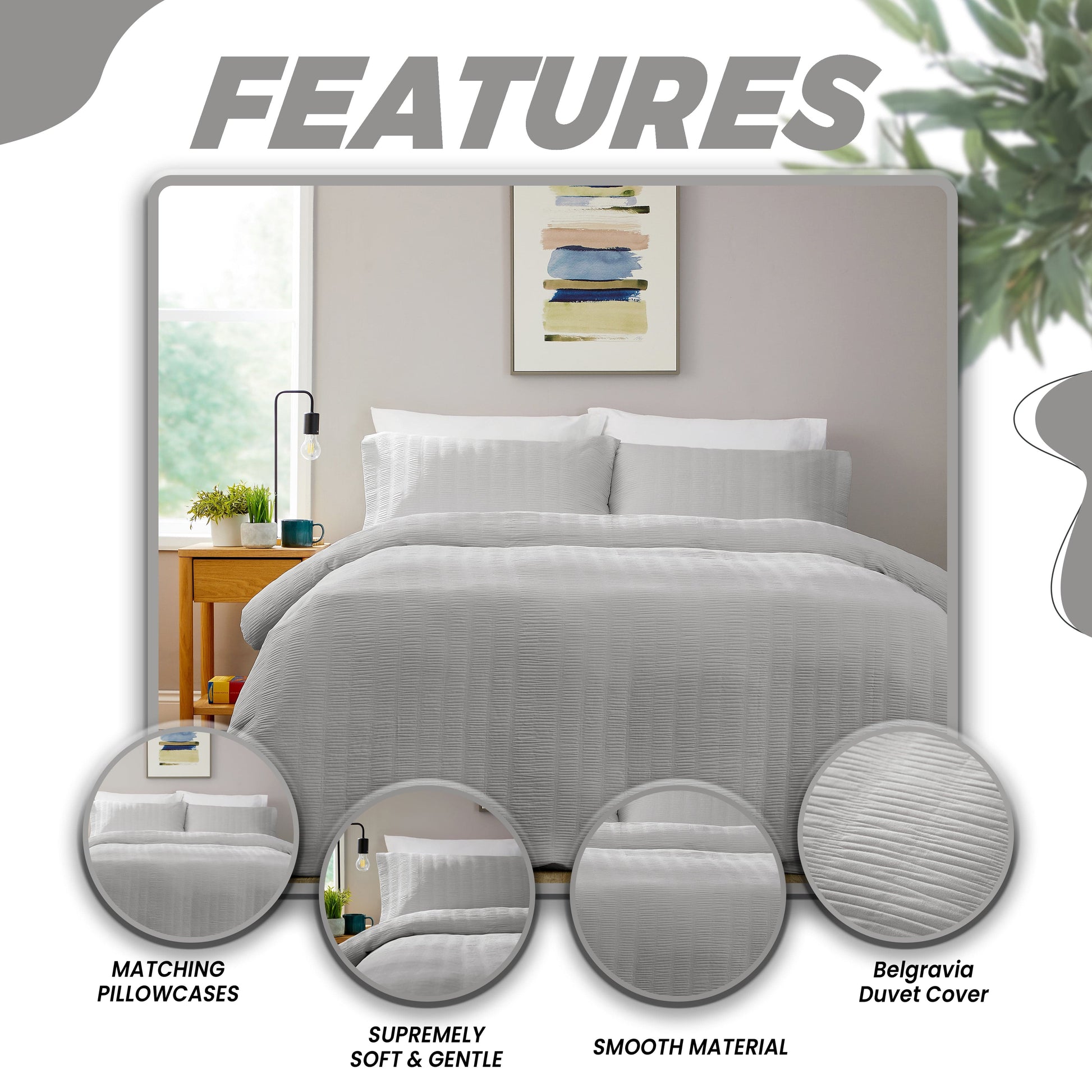 OLIVIA ROCCO Belgravia Grey microfibre duvet cover set with matching pillowcases, soft, easy-care modern quilt bedding.