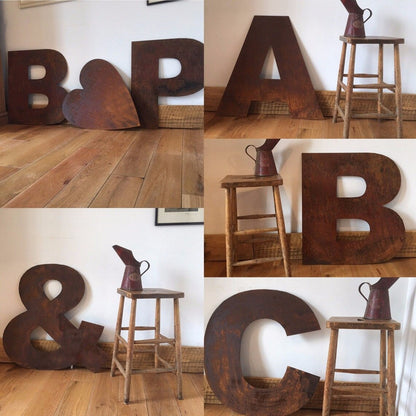 Large 70cm rusty metal letter from Rustic Warehouse Norfolk, ideal for industrial home decor, weddings, or shop signs.