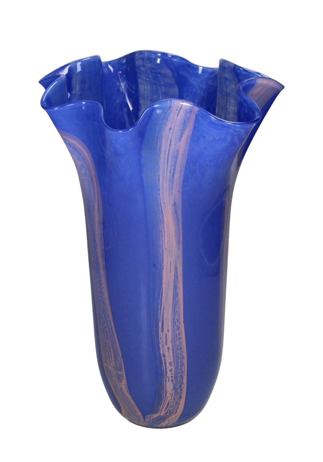 Blue twist glass vase with scalloped edges by Casa Josephine Jenno, featuring a vibrant blue color and elegant design.