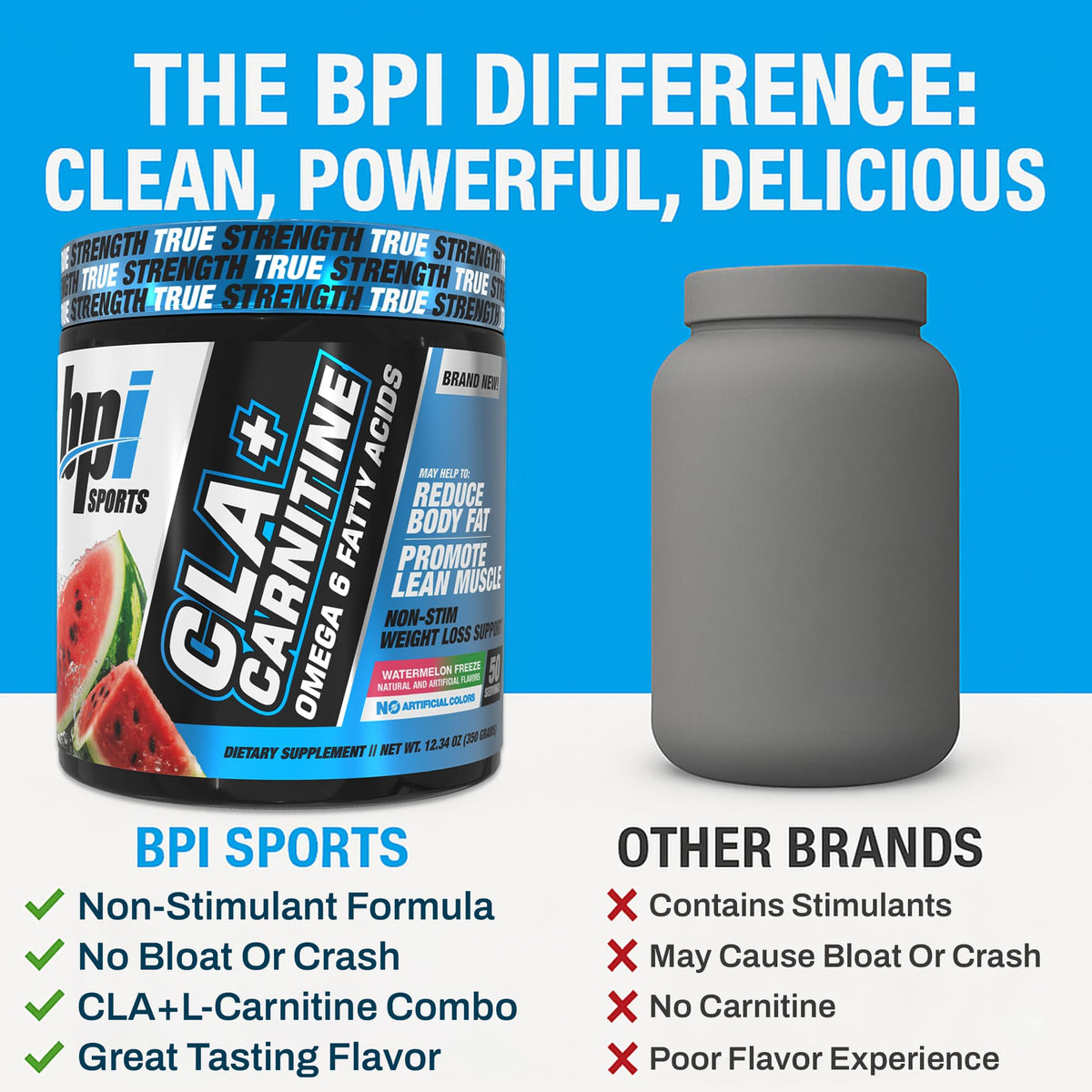 BPI Sports CLA + Carnitine Powder | Watermelon Freeze | 50 Servings