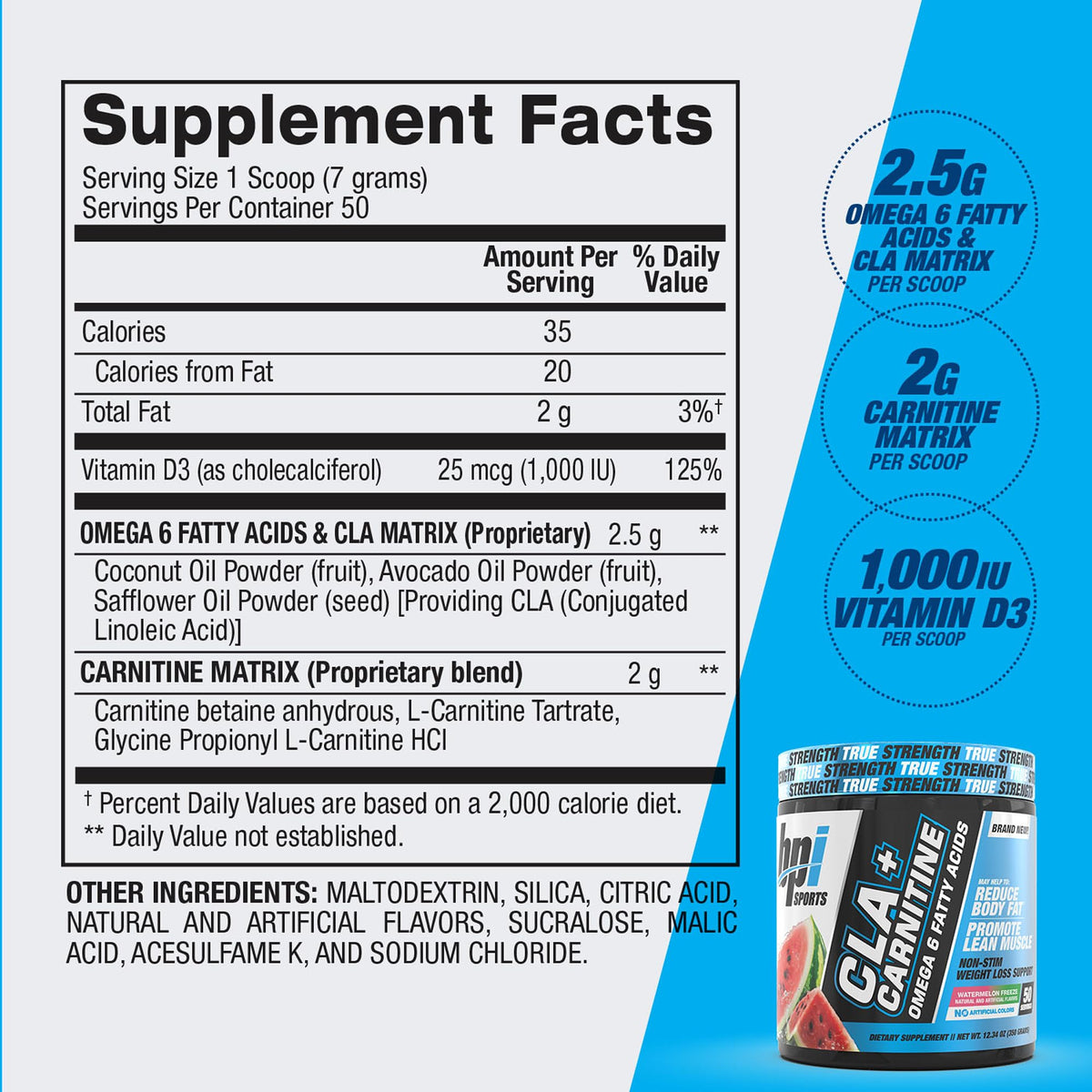 BPI Sports CLA + Carnitine Powder | Watermelon Freeze | 50 Servings