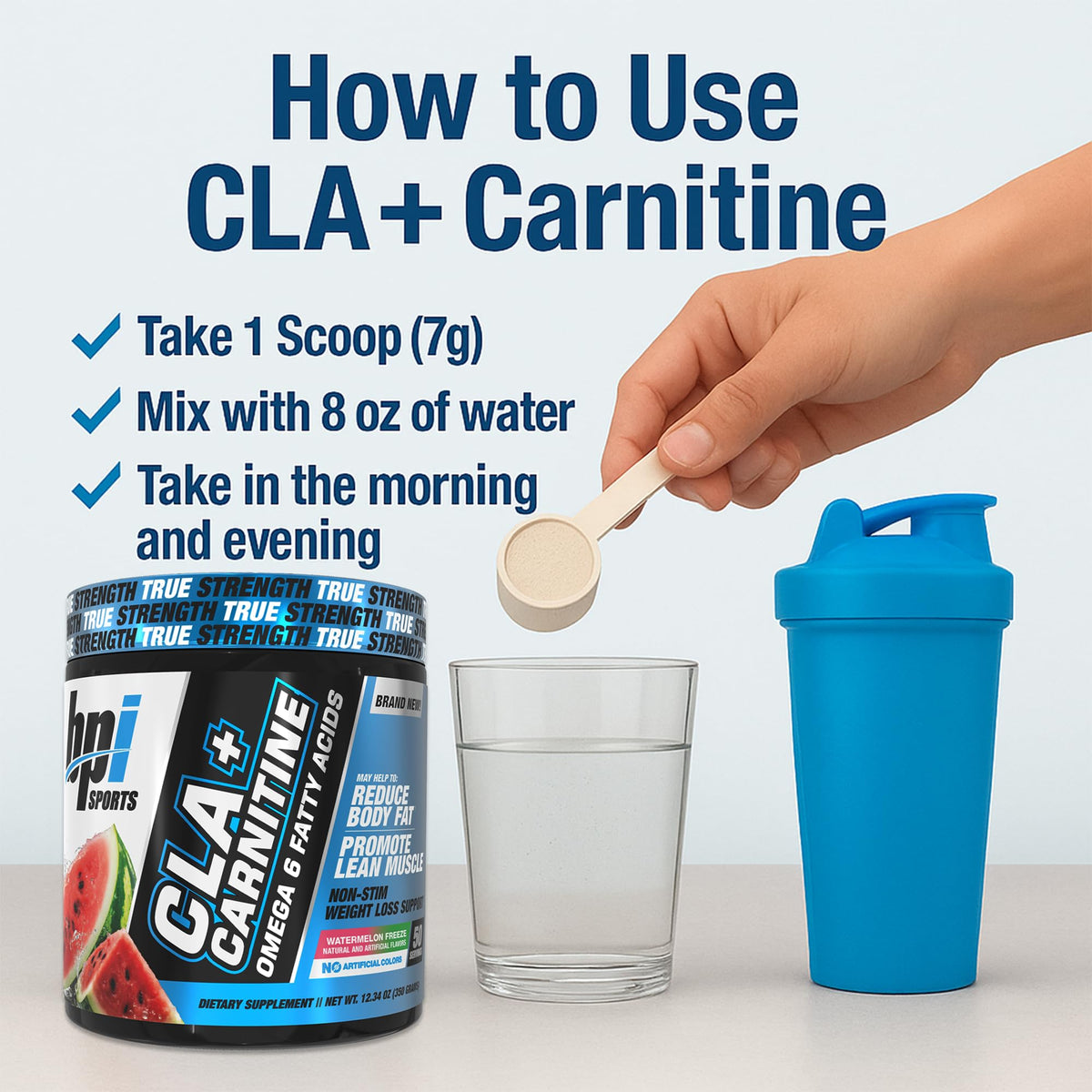 BPI Sports CLA + Carnitine Powder | Watermelon Freeze | 50 Servings