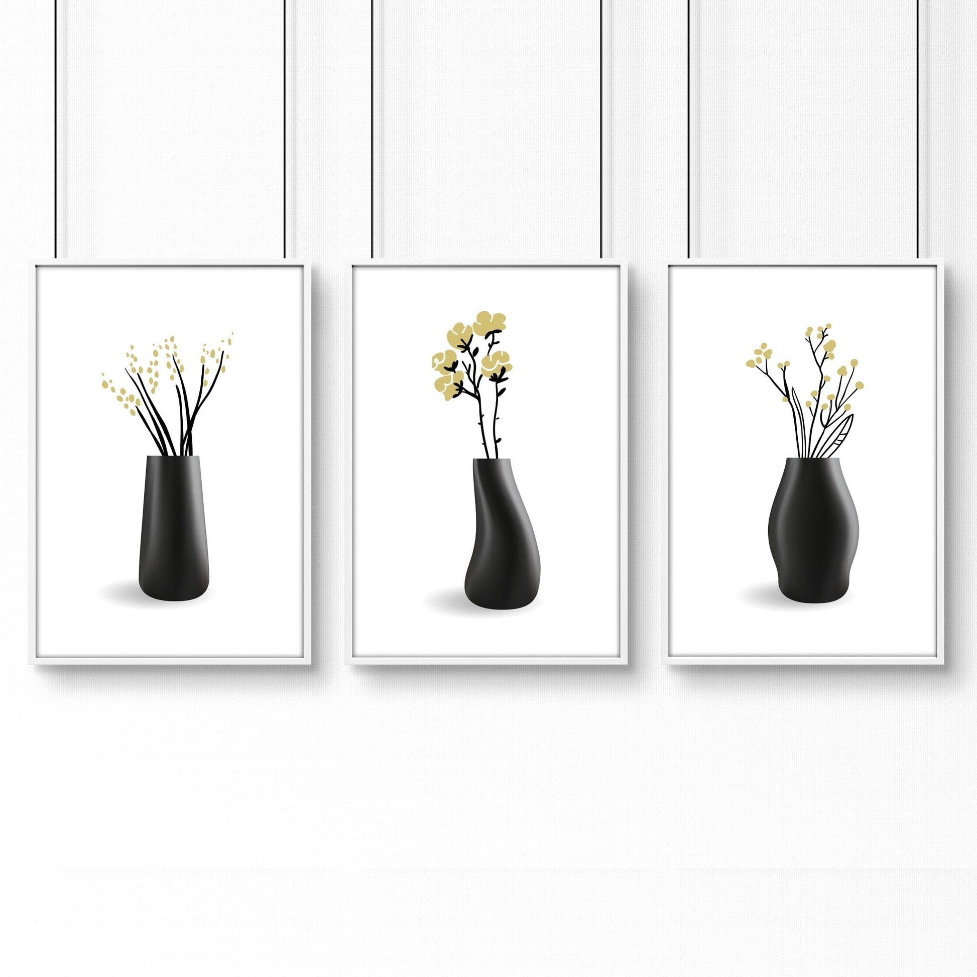 Set of 3 botanical canvas framed wall art prints by About Wall Art, featuring vibrant nature-inspired designs.