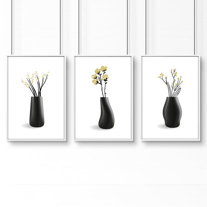 Set of 3 botanical canvas framed wall art prints by About Wall Art, featuring vibrant nature-inspired designs.