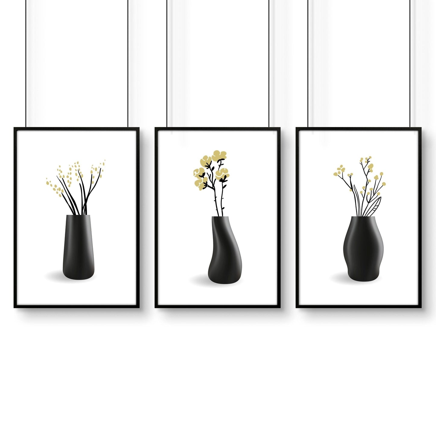 Set of 3 botanical canvas framed wall art prints by About Wall Art, featuring vibrant floral designs for home decor.