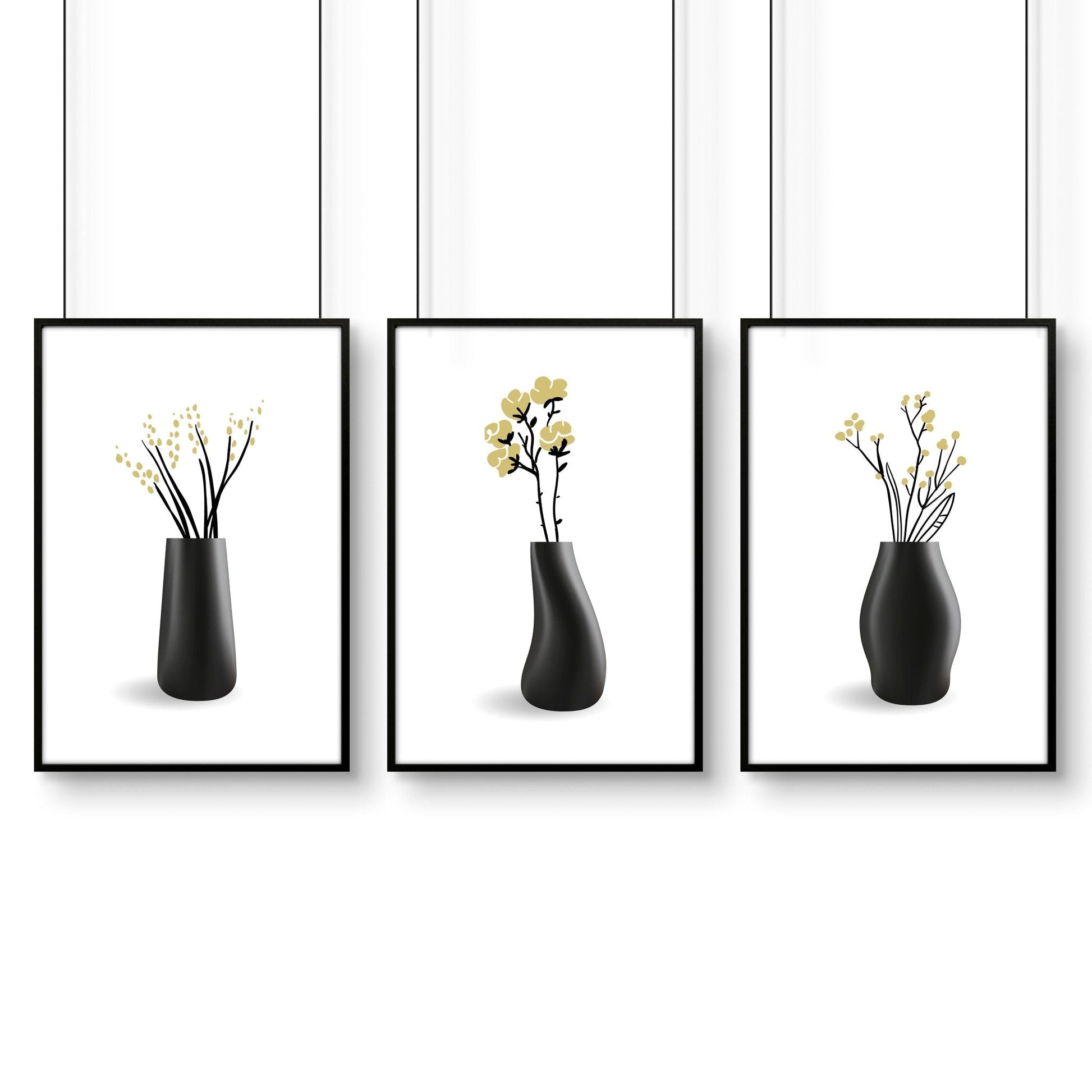 Set of 3 botanical canvas framed wall art prints by About Wall Art, featuring vibrant floral designs for home decor.