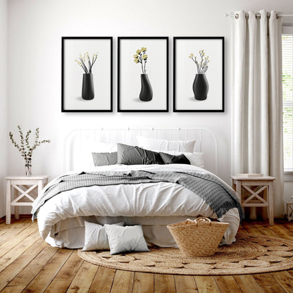 Set of 3 botanical canvas framed wall art prints by About Wall Art, featuring vibrant nature-inspired designs for home decor.