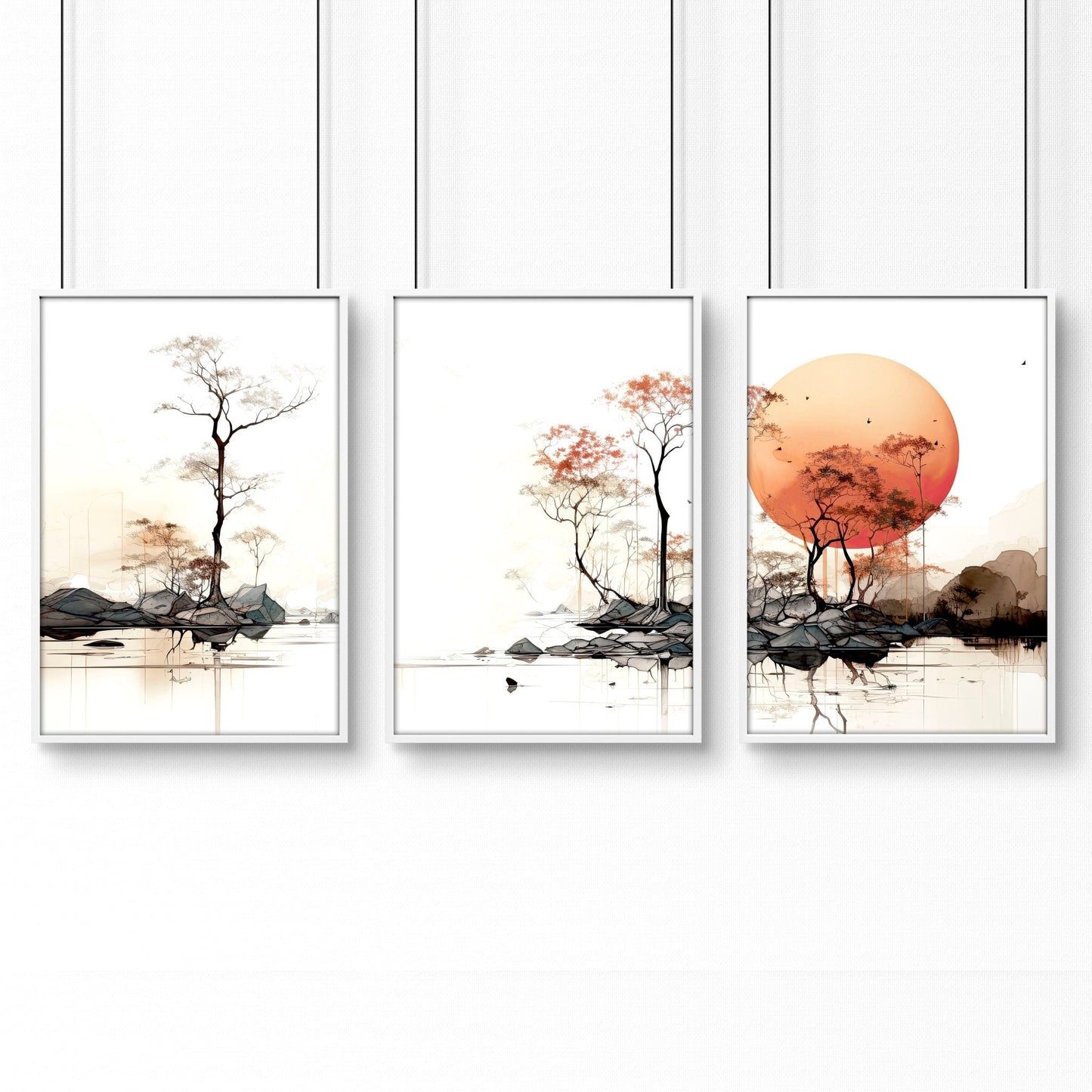 Set of three Asian-inspired Chinese wall art prints by About Wall Art, featuring traditional design and intricate details.