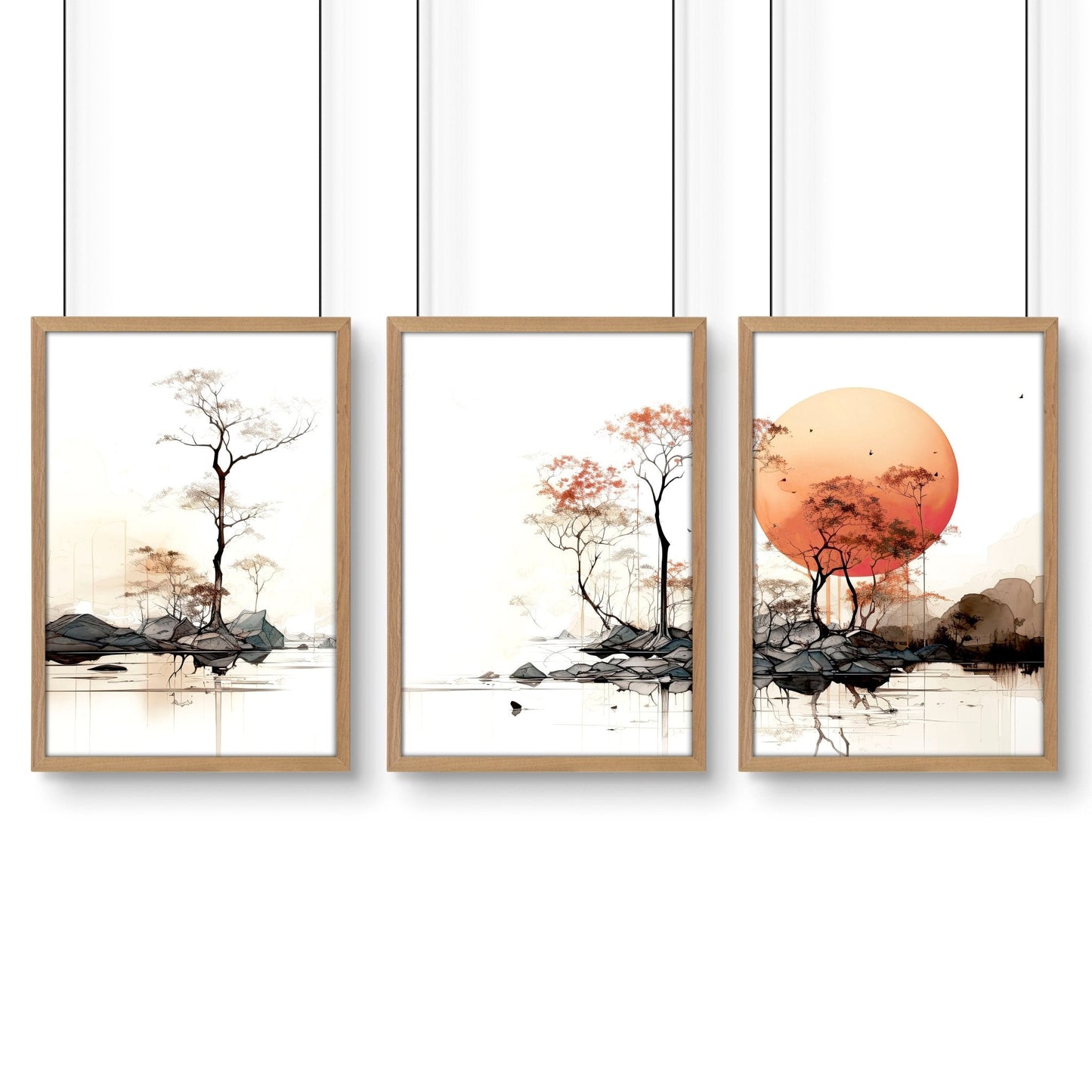 Set of 3 Chinese wall art prints featuring Asian-inspired designs, suitable for home or office decor.