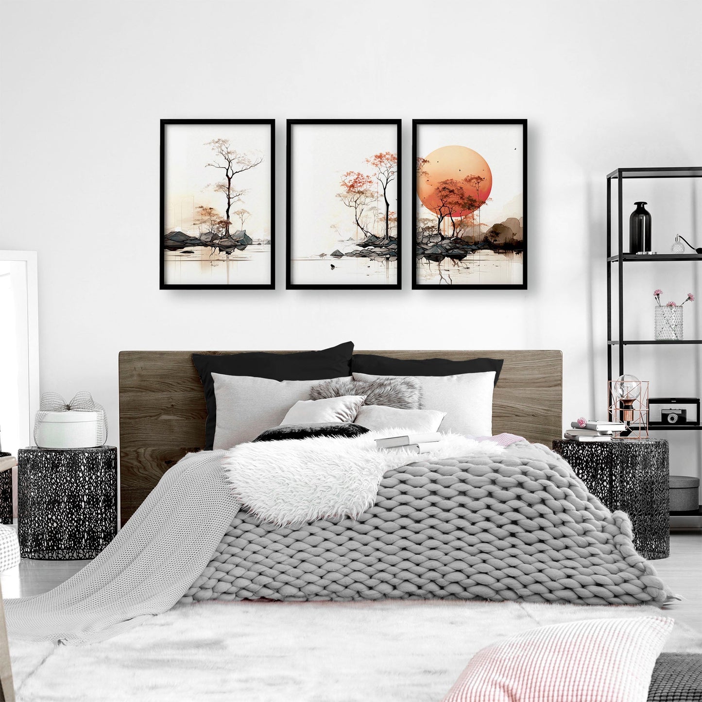 Set of 3 Asian-inspired Chinese wall art prints by About Wall Art, featuring traditional Chinese landscape and calligraphy designs.