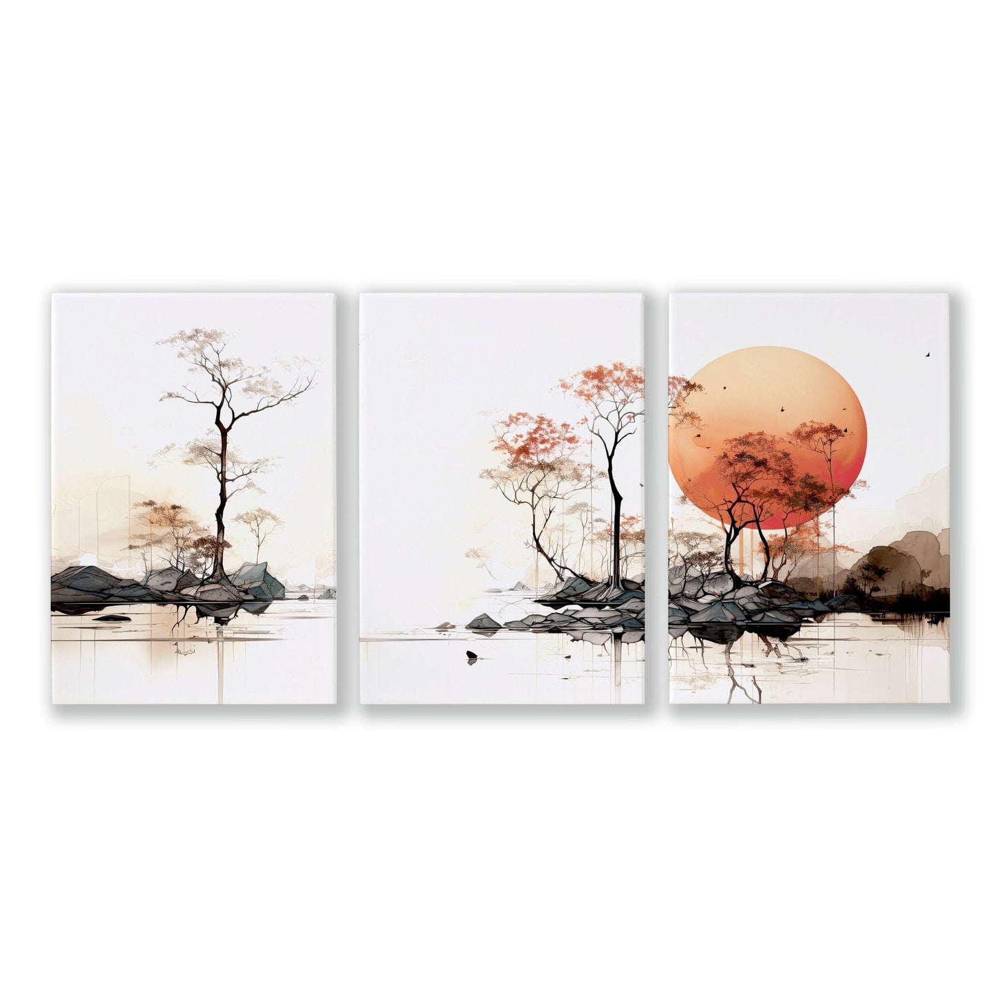 Set of three Chinese wall art prints featuring Asian-inspired designs, created by About Wall Art for elegant home decor.