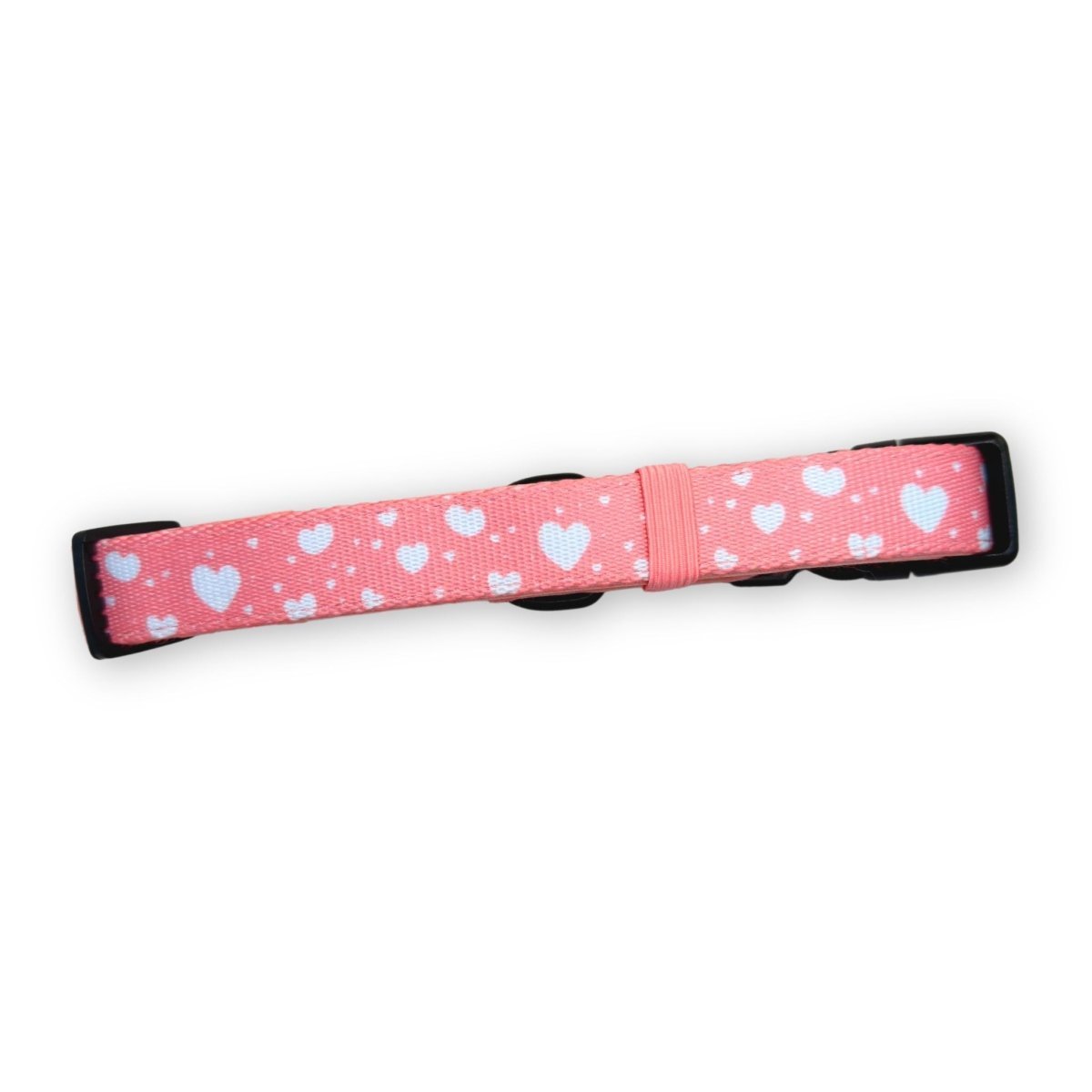 Peachy Heart dog collar by PupClub Couture featuring a soft peach color and heart pattern on durable nylon.