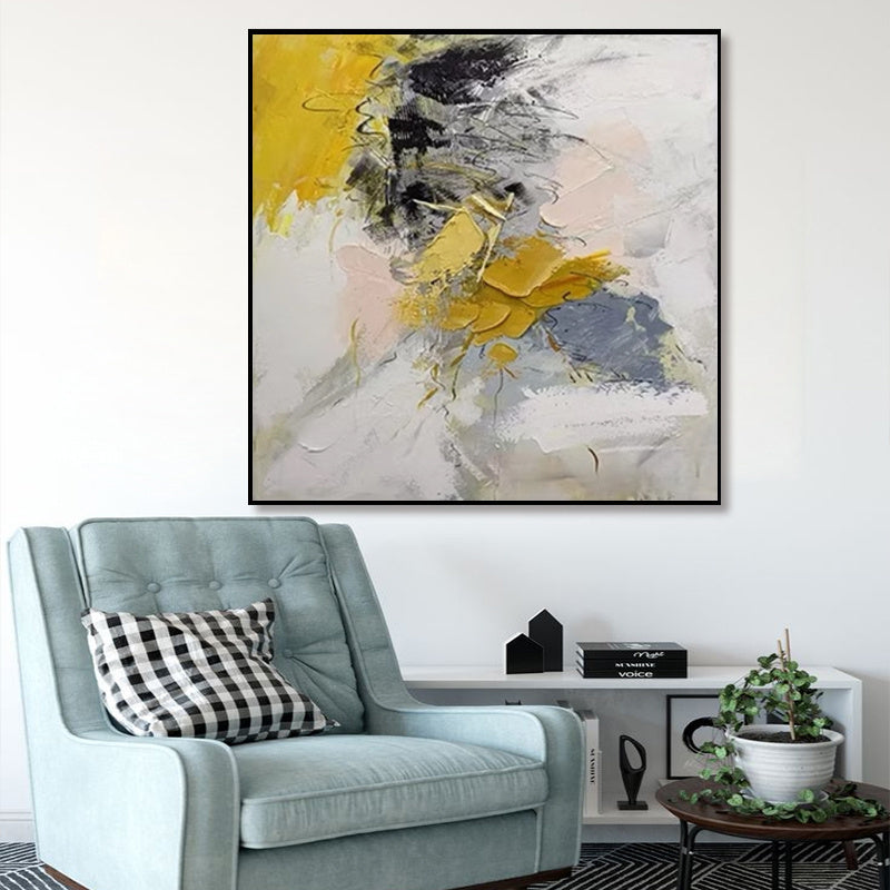 Large modern wall painting by Michan Direct featuring hand-painted gold abstract acrylic artwork on canvas for living room decor