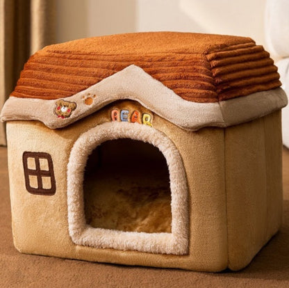 Foldable Cave Pet Bed for Dogs & Cats | Warm Enclosed Pet House