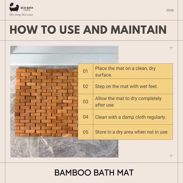 Eco Bath London bamboo bath mat, roll-up shower mat with anti-slip and waterproof design for bathroom spa use