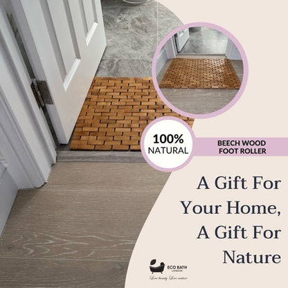 Eco Bath London bamboo bath mat, roll-up shower mat with anti-slip and waterproof features for bathroom spa use.