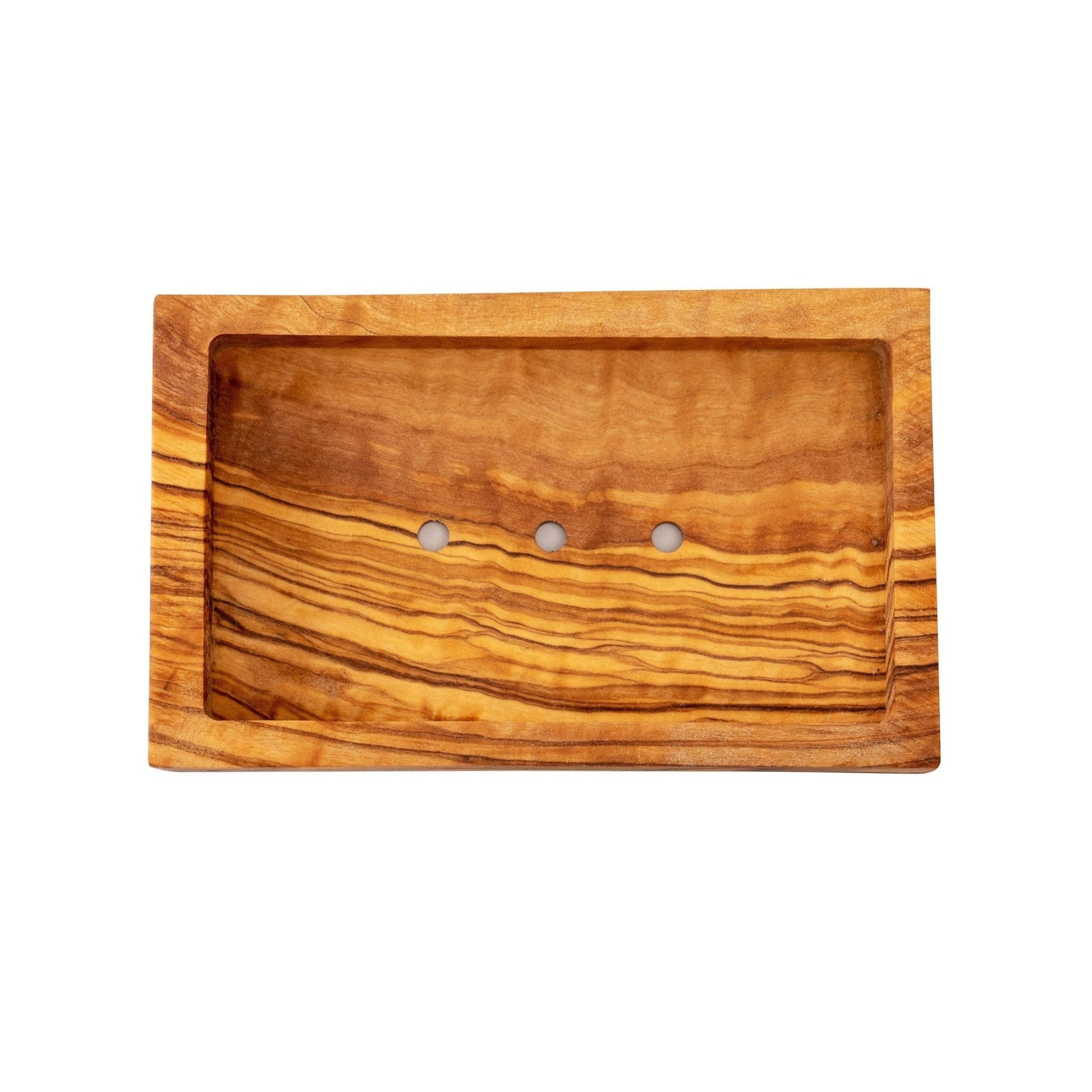 Natural wooden soap dish from Eco Bath London, featuring olive wood and bamboo variations, eco-friendly bathroom soap holder.