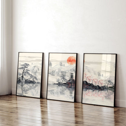Set of three framed wall art posters for living room by About Wall Art, featuring modern print designs for home decor.