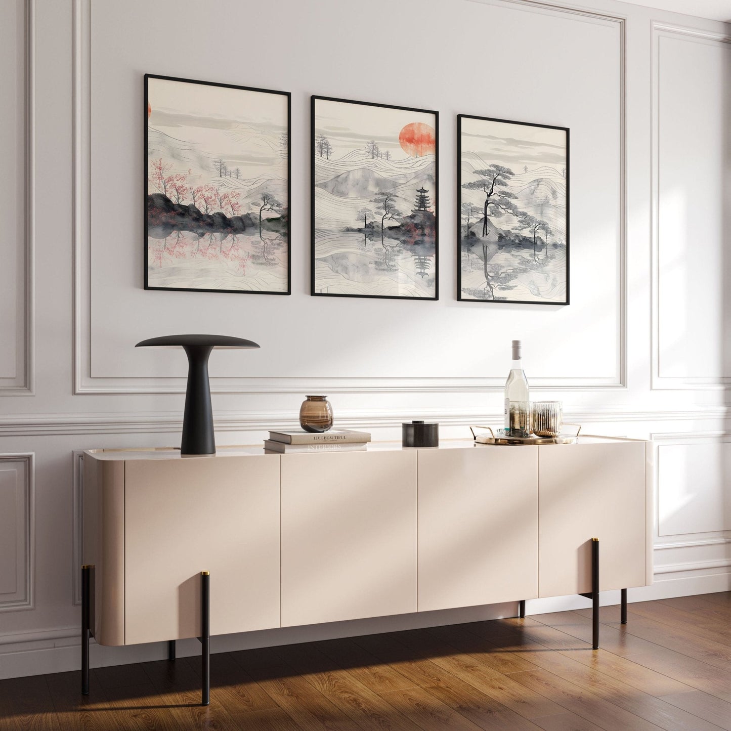 Set of three framed wall art posters for living room by About Wall Art, featuring modern prints in stylish frames.