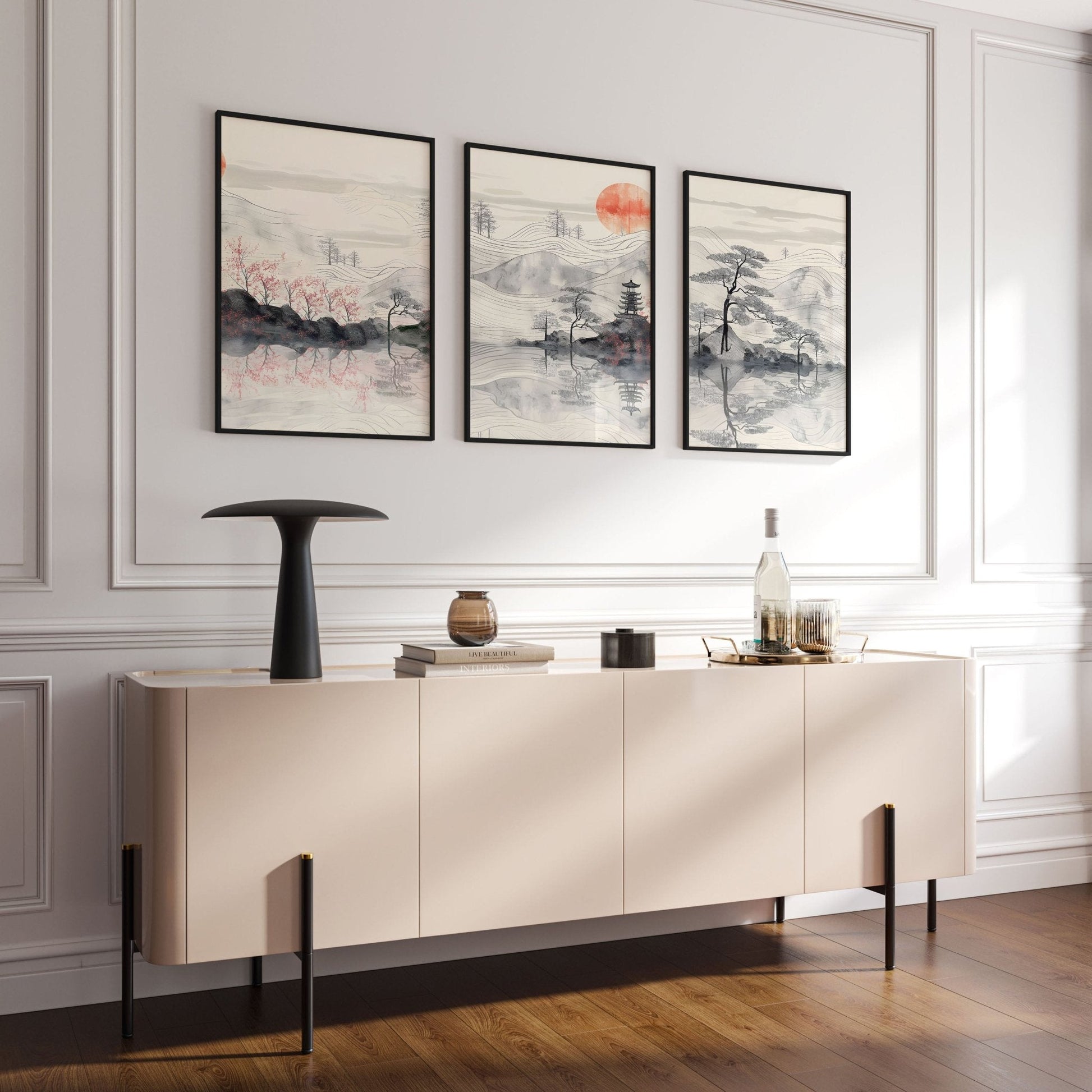 Set of three framed wall art posters for living room by About Wall Art, featuring modern prints in stylish frames.