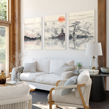 Set of three framed wall art prints for living room by About Wall Art, featuring modern decorative posters on white backgrounds.