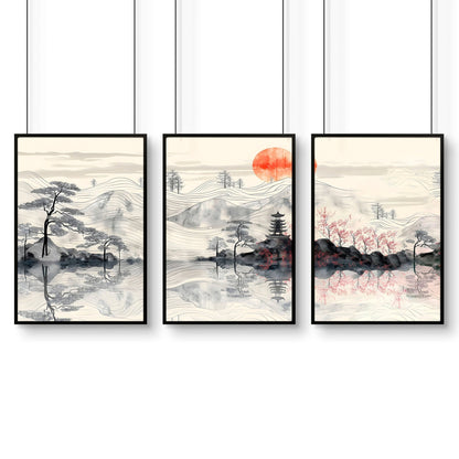 Set of 3 framed wall art posters for living room, featuring modern prints by About Wall Art.