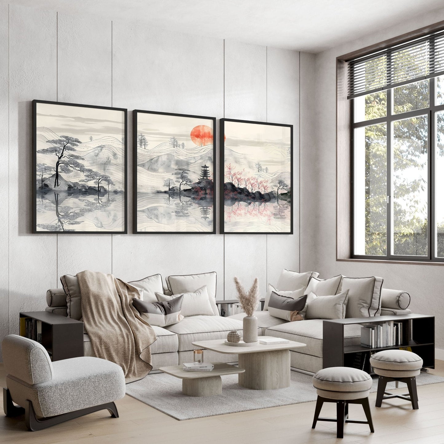 Set of 3 framed wall art prints from About Wall Art, ideal for living room decor with modern design and vibrant colors.