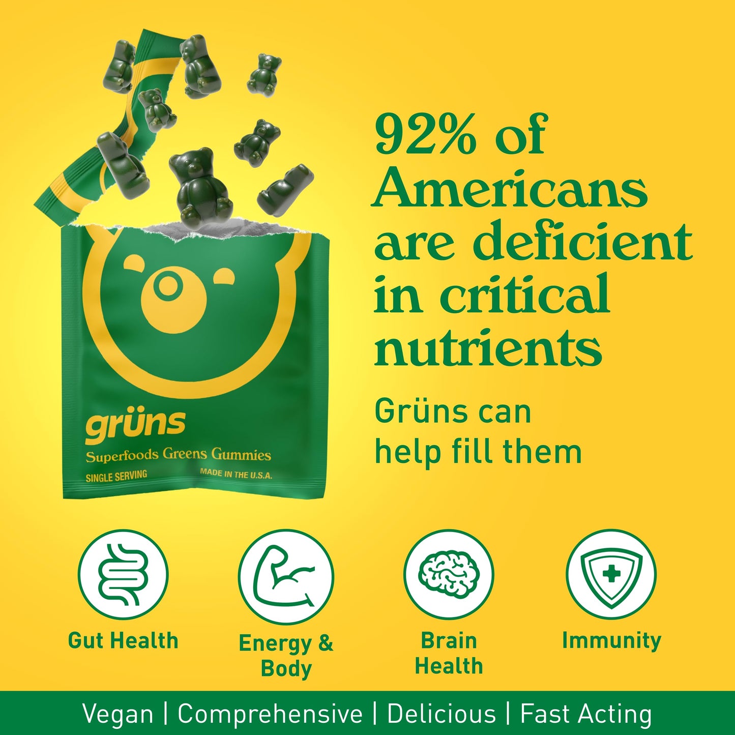 Grüns Adults Super Greens Gummies: Comprehensive Daily Nutrition in a Tasty Bite