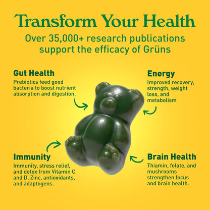 Grüns Adults Super Greens Gummies: Comprehensive Daily Nutrition in a Tasty Bite
