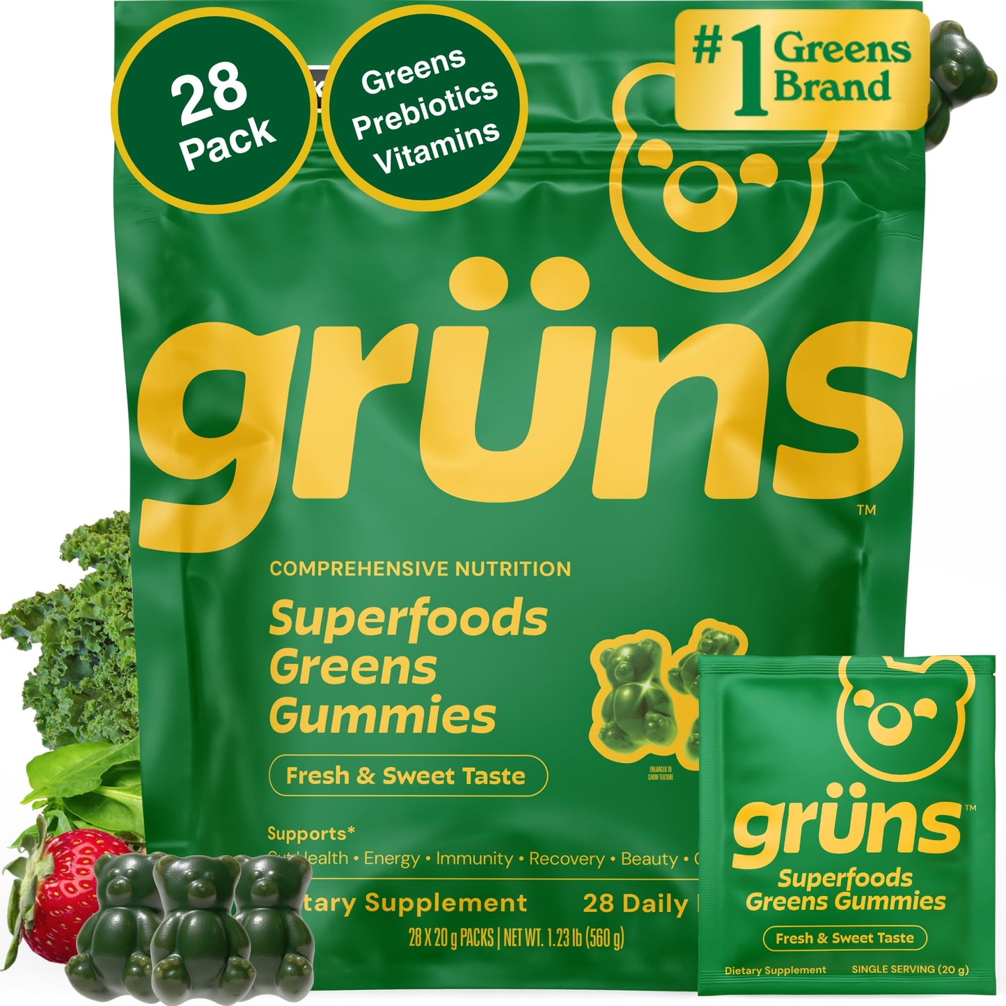 Grüns Adults Super Greens Gummies: Comprehensive Daily Nutrition in a Tasty Bite