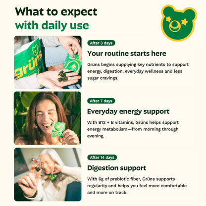 Grüns Adults Super Greens Gummies: Comprehensive Daily Nutrition in a Tasty Bite