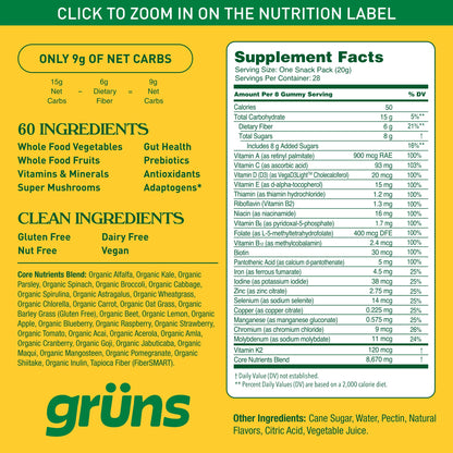Grüns Adults Super Greens Gummies: Comprehensive Daily Nutrition in a Tasty Bite