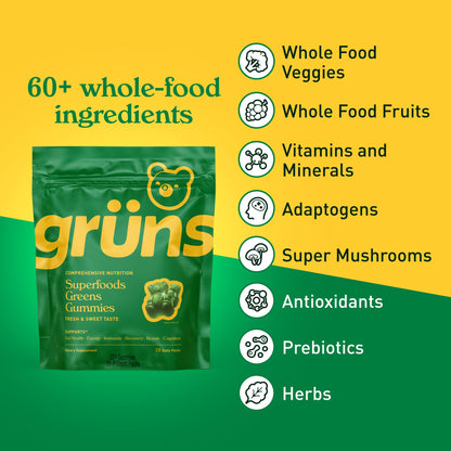 Grüns Adults Super Greens Gummies: Comprehensive Daily Nutrition in a Tasty Bite