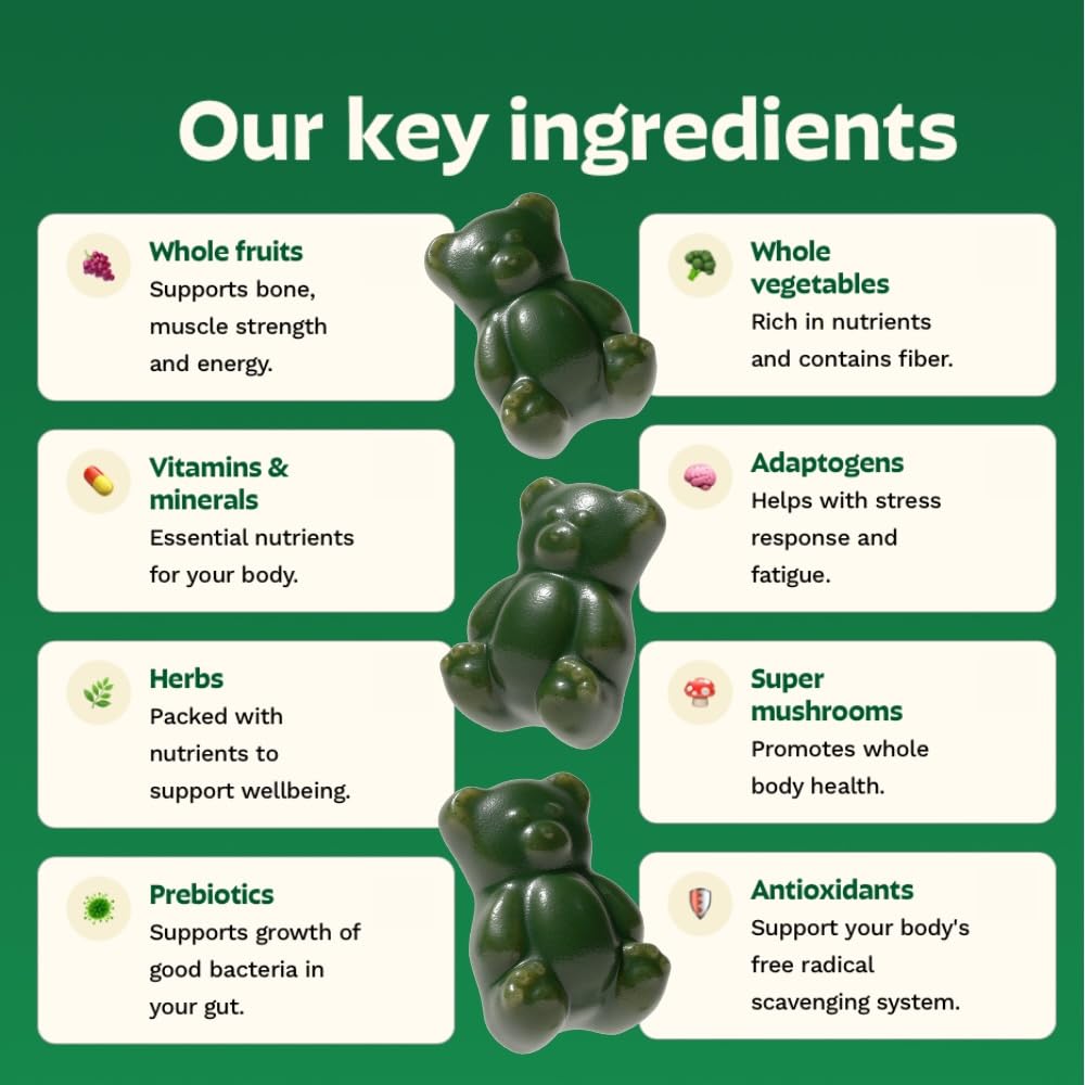 Grüns Adults Super Greens Gummies: Comprehensive Daily Nutrition in a Tasty Bite