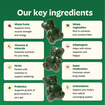 Grüns Adults Super Greens Gummies: Comprehensive Daily Nutrition in a Tasty Bite