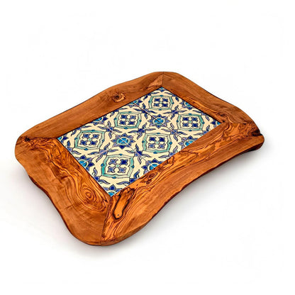 Rustic Olive Wood Ceramic Serving Tray – Various Colours