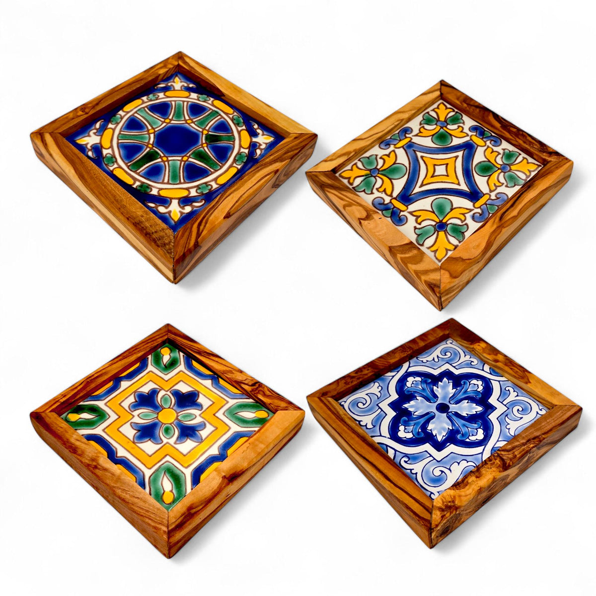 Square Olive Wood Ceramic Tray | Rustic Serving & Décor Accent