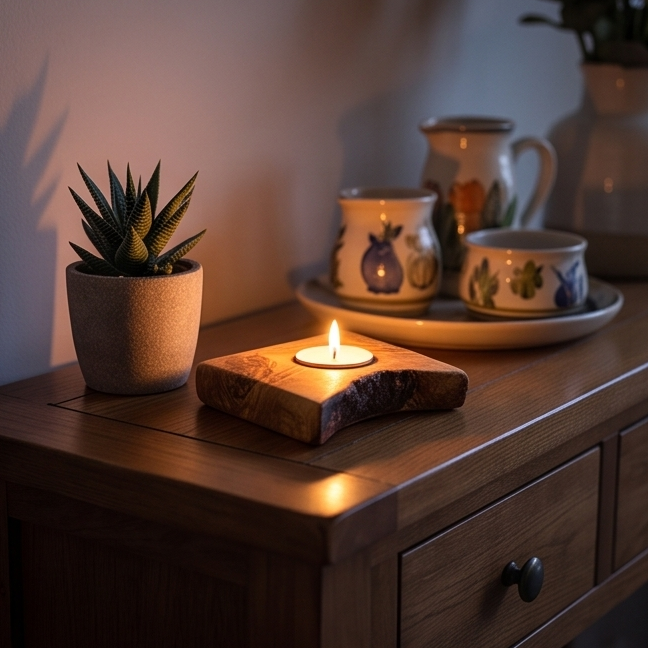Olive Wood Flat Tealight Candle Holder | Various Sizes