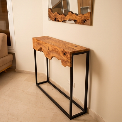 Live Edge Olive Wood Console Table & Matching Mirror Set