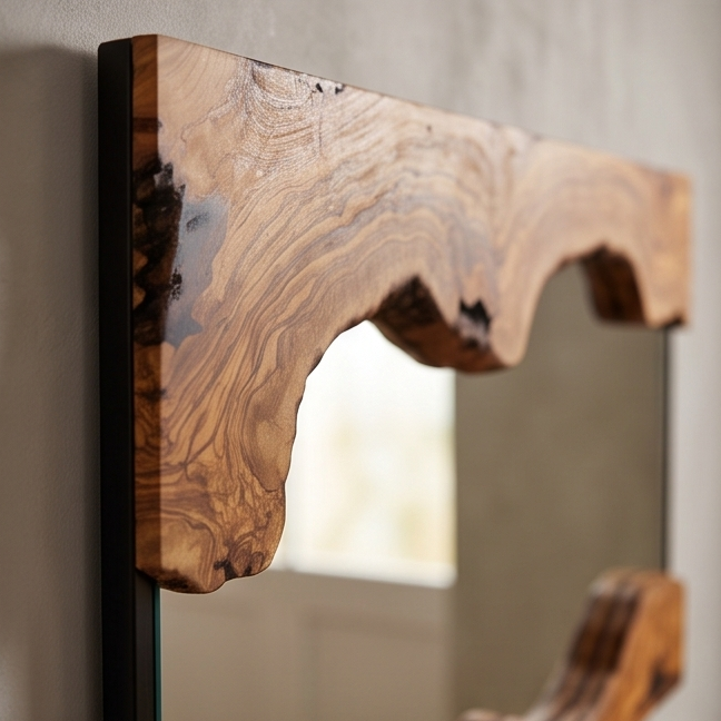 Live Edge Olive Wood Console Table & Matching Mirror Set
