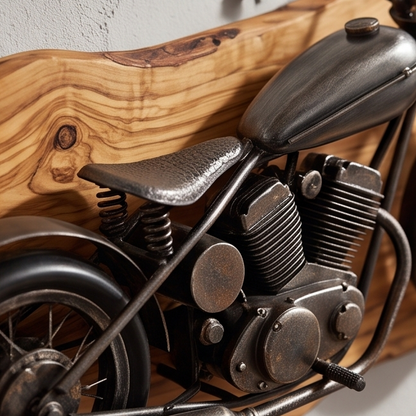 Motorcycle Olive Wood Clock | Vintage Luxury Wall Art