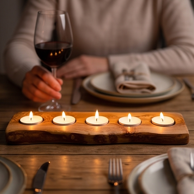 Olive Wood Flat Wooden Tealight Candle Holder | Various Sizes