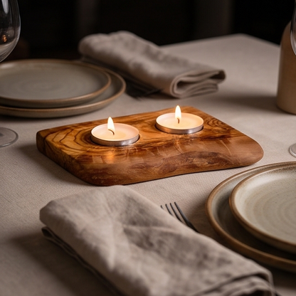 Olive Wood Flat Tealight Candle Holder | Various Sizes
