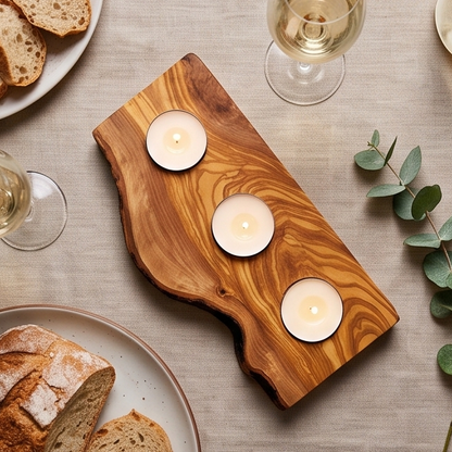 Olive Wood Flat Tealight Candle Holder | Various Sizes