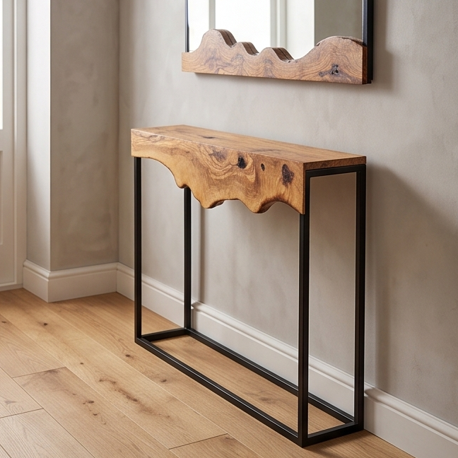 Live Edge Olive Wood Console Table & Matching Mirror Set