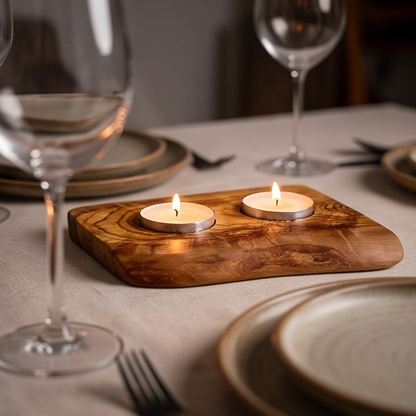 Olive Wood Flat Tealight Candle Holder | Various Sizes