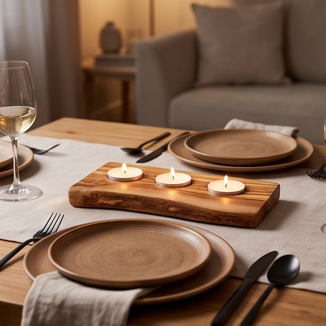 Olive Wood Flat Tealight Candle Holder | Various Sizes
